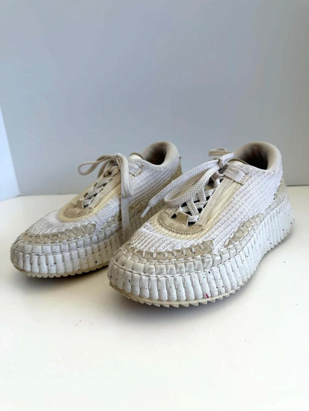 Chloé Nama Low Top Sneakers White Knit Platform Shoes Women’s EU 36 US 6